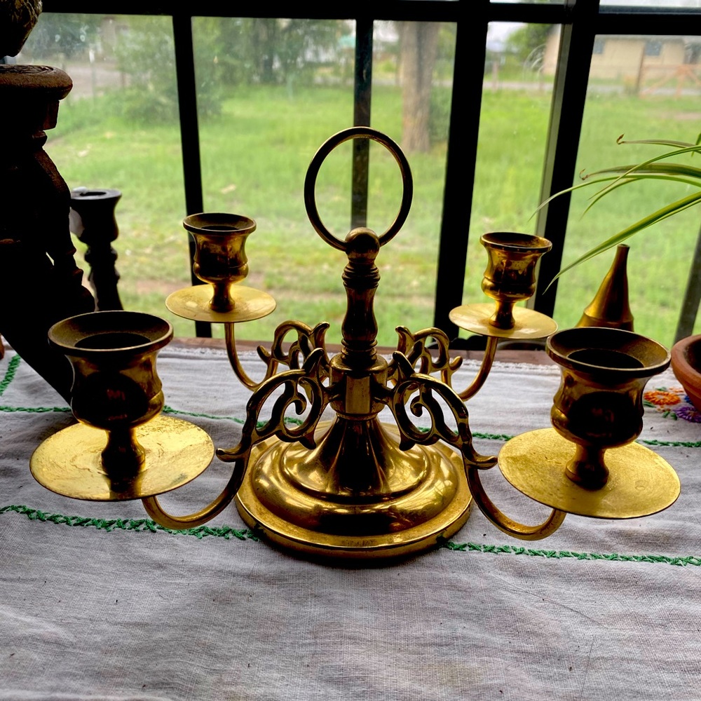 VTG Baldwin Solid Brass Forged in America Candelabra! Holds 4 Candlesticks!